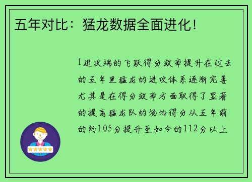 五年对比：猛龙数据全面进化！