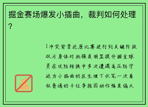 掘金赛场爆发小插曲，裁判如何处理？